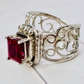 Ruby Filigree Ring Argentium Side View