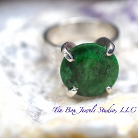 Natural Emerald & Sterling Silver Handcrafted Ring Size 7.75