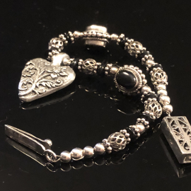 Pursuit of Happiness Heart Bracelet Sterling Silver Onyx & Pewter