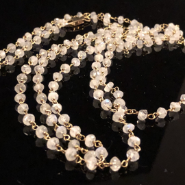 Necklace 42" Moonstone Wire Wrap Luxe