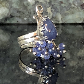 Tanzanite Peacock Sterling & Fine Silver Ring Size US 9.5