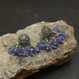 Tanzinite & Marcasite Sterling Silver Posts