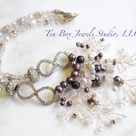Snowflakes & Pearls Crystal Necklace Freshwater Pearls Statement Necklace