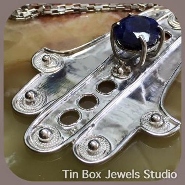 Blue Sapphire Hamsa Pendant