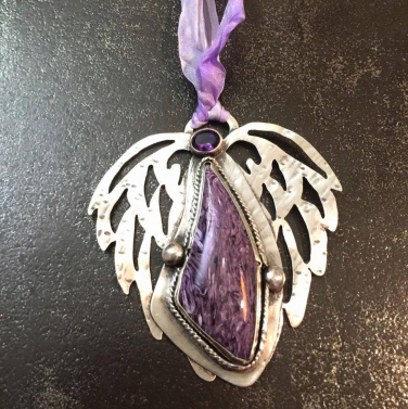 Amethyst and Charoite Angel Pendant