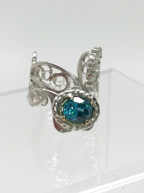 Blue Zircon & Diamonds Filigree Ring Front.jpg