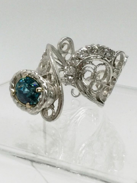 Blue Zircon & Diamonds Filigree Ring Side.jpg