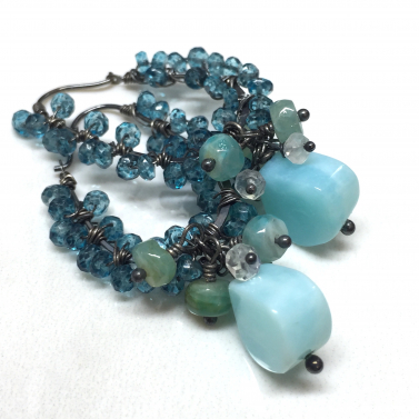 Hoop Earrings - Blue Peruvian Opal, Chalcedony & London Blue Quartz Hoop Earrings - Blue Peruvian Opal, Chalcedony & London Blue Quartz