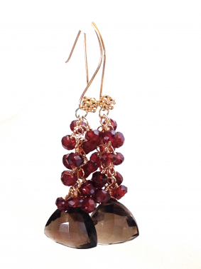 Smoky Quartz & Garnet Fringe Earringd Smoky Quartz & Garnet Fringe Earringd