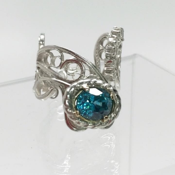 Blue Zircon & Diamonds Filigree Ring Front.jpg
