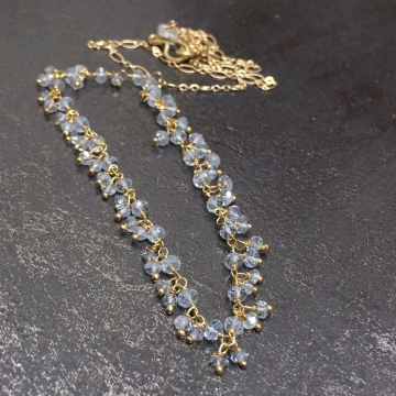 SOLD Aquamarine Fringe Luxe 14K Gold Filled Chain Wedding Bride Holiday Statement Gemstones 20"