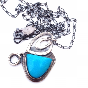 SOLD  Fun And Funky Steaming Hot Cup of Latte Silversmith Pendant Necklace Turquoise Sterling & Fine Silver Handmade Necklace Luxe Jewelry