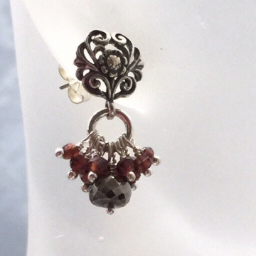SOLD Earrings Post Garnet & Pyrite Earrings Luxe Jewelry Wedding Bride