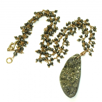 SOLD Necklace Pendant Pyrite Druzy Pendant Pyrite Dreams Wire Wrapped Necklace Black Tie Wedding Jewelry