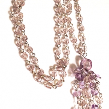 SOLD Mystic Pink Quartz, Pink Amethyst  & Amethyst Crystal  Necklace - Finished Length is 18 inch with a 2 inch tassel