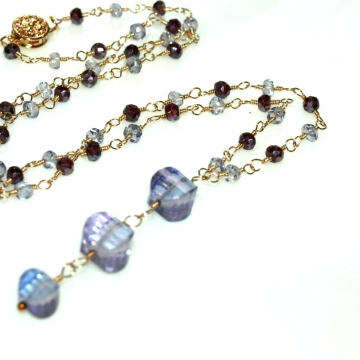 SOLD  Necklace Pendant Purple Tanzanite & Garnet Wire Wrapped Handmade Chain Gold Necklace Wedding Jewelry TBN079