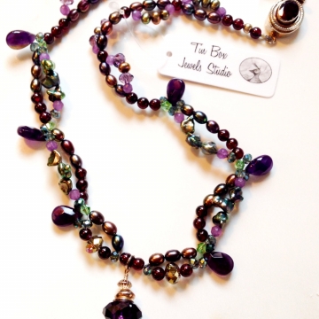 SOLD Amethyst, Garnet & Pearl Clusters - January and February Birthstone