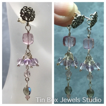 SOLD Earrings Mystic Pink Rock Quartz & Pink Amethyst Wire Wrapped Tassel Earrings