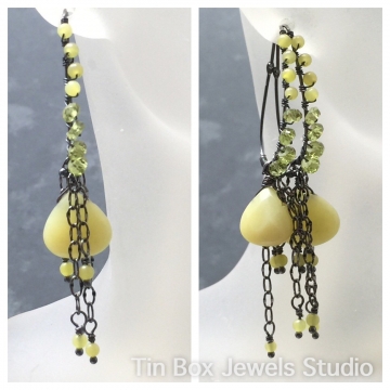 SOLD Earrings Olive Jade & Peridot Chandelier Earrings Luxe Jewelry Boho Gypsy 3.0"