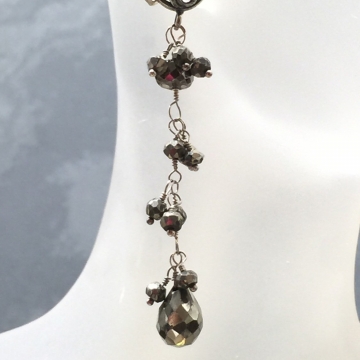 SOLD Earrings Black Pyrite Dark & Romantic Sparkly Pyrite Chains Dangle Sterling Post Earrings Teardrop Black Jewelry Fools Gold TBE113