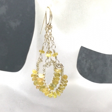SOLD Earrings Yellow Tourmaline Chandelier Eye of the Summer Storm Earrings Mellow Yellow Luxe Jewelry Boho Gypsy 2.5"
