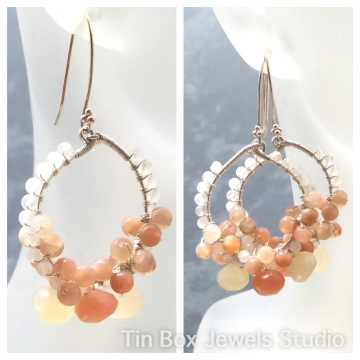 SOLD Earrings Hoop Rainbow Moonstone Peaches & Cream Dessert Cool Refreshing Hoop Sterling Earrings Luxe Jewelry Beach Boho 2.0"