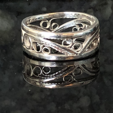 Filigree Band Argentium Silver Fine Silver Wide Band Silversmith Jewelry Ring Size US 10.5-11