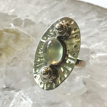 SOLD  Green Amethyst Sterling Silver Boho Gypsy Ring Size 9