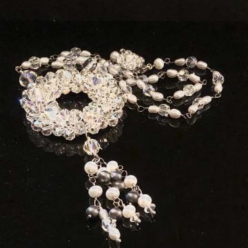 Vintage Dreams Crystals Freshwater Pearls Wedding Statement Necklace Vintage Materials Reworked