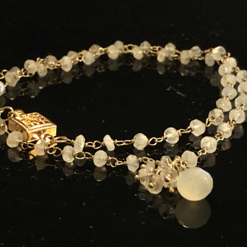 SOLD  Bracelet Moonstone Double Wrap Bracelet Luxe Wedding Wire Wrapped 16"