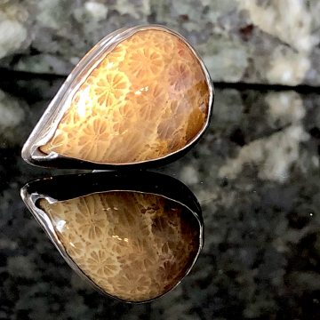 Ring Silversmith Indonesian Fossilized Coral & Silver Size 6.75 Sterling and Fine Silver Handcrafted Luxe Silversmith Jewelry