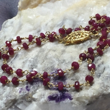 SOLD  Bracelet Ruby Double Wrap Bracelet Luxe Wedding Wire Wrapped Handmade Chain 15"
