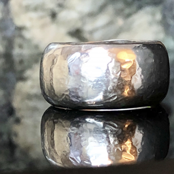 Argentium Silver Handforged Hammered Dome Wide Band Silversmith Jewelry Ring Size US 9.5-10