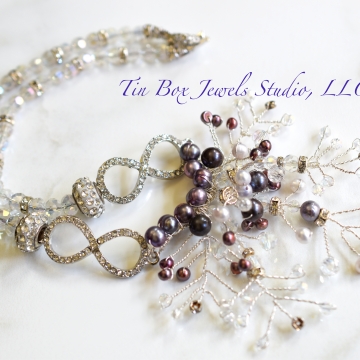 SOLD Wedding Necklace Snowflakes & Pearls Crystal Necklace Freshwater Pearls Statement Necklace Holiday Infinity