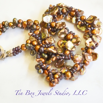 SOLD Topaz Freshwater Pearls Garnets 5 Strand Cluster Wrap Luxe Wedding Holiday Luxury 17" Smoky Quartz Box Clasp